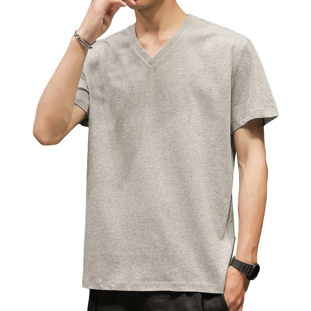 Generic Men's V Neck T Shirts Cotton Lightweight Short Sleeve Gym Workout Tops Casual Stylish Fitted Stretch Tees for Men (3X-Large,Grey)