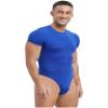 Lejafay Mens Short Sleeve Undershirt Press Button Crotch Shirt Bodysuit One Piece Leotard Top Romper Blue X-Large view 3