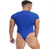 Lejafay Mens Short Sleeve Undershirt Press Button Crotch Shirt Bodysuit One Piece Leotard Top Romper Blue X-Large view 4