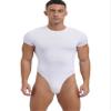 Lejafay Mens Short Sleeve Undershirt Press Button Crotch Shirt Bodysuit One Piece Leotard Top Romper White Large view 1