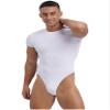 Lejafay Mens Short Sleeve Undershirt Press Button Crotch Shirt Bodysuit One Piece Leotard Top Romper White Large view 3