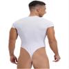Lejafay Mens Short Sleeve Undershirt Press Button Crotch Shirt Bodysuit One Piece Leotard Top Romper White Large view 4