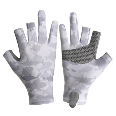 Beisto 3 Cut Fingers Ice Silk Fishing Gloves Summer UV Protection Cycling Gloves Anti Slip Camouflage Bicycle Gloves Outdoor Fly Fishing Photography Hunting Cycling for Men and Women
