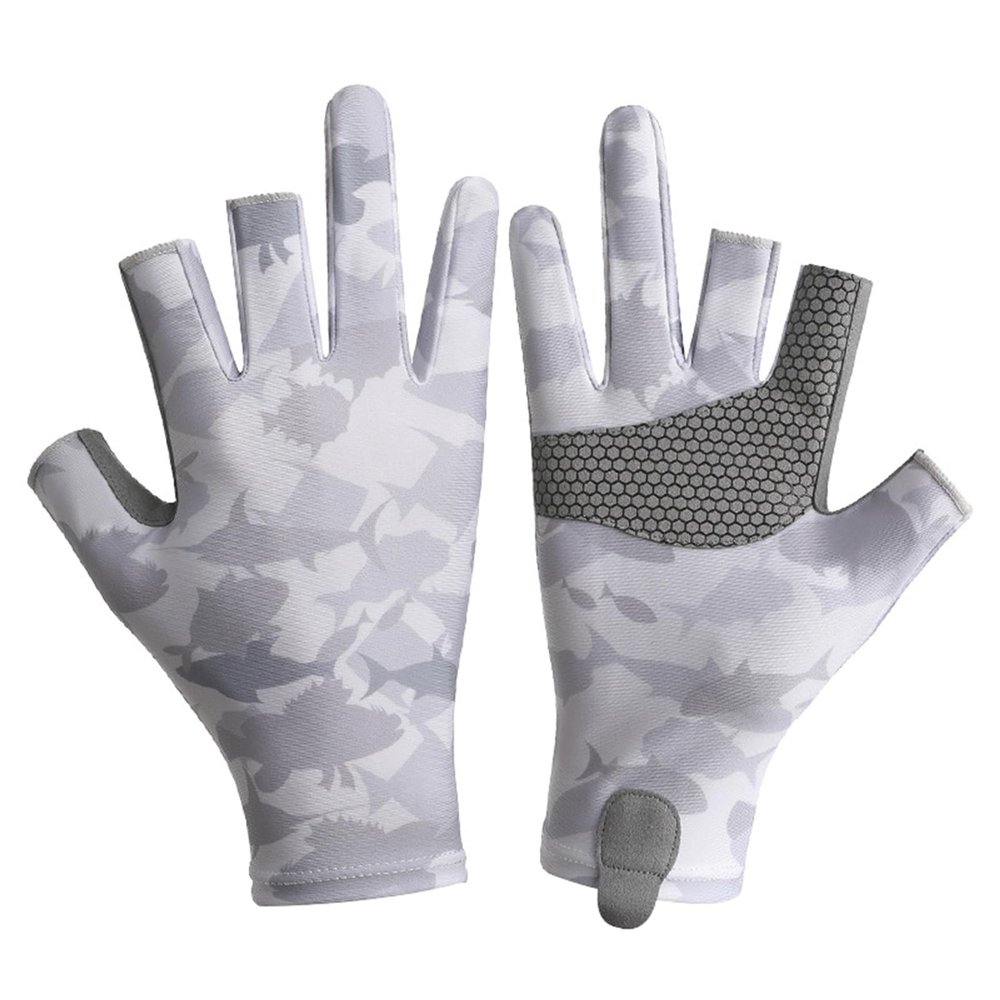 Beisto 3 Cut Fingers Ice Silk Fishing Gloves Summer UV Protection Cycling Gloves Anti Slip Camouflage Bicycle Gloves Outdoor Fly Fishing Photography Hunting Cycling for Men and Women