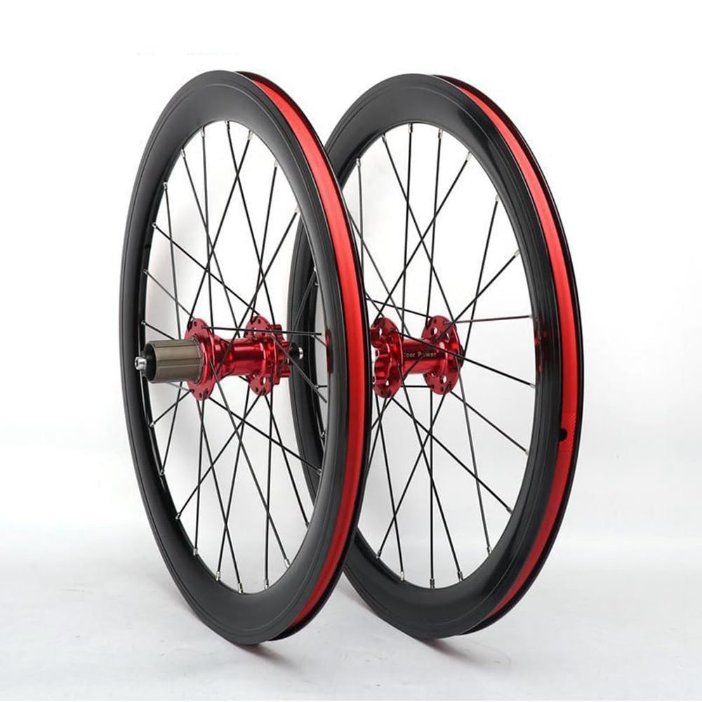 BMX Road Bikes Wheel 20 Inch 451 Folding Bicycles Wheelset Aluminum Alloy Double Wall Rim Hight 40mm Disc Brake Quick Release 100/135MM 8/9/10/11 Speed 24 Holes (Size : Red_20'' 451)