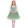 Baby Girls Birthday Party Dress Sleeveless Bowknot Spaghetti Straps Floral Embroidered Tulle Tutu Baby Flower Girl Dress Toddler Kids Formal Party Princess Dress Green 2-3Y view 2