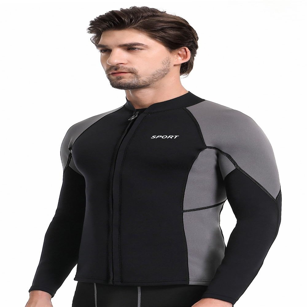 REALON Women Men Top Wetsuit Jacket, 2mm 3mm Neoprene Swim Wet Suit Shirt Long Sleeves Front Zip for Adult Youth Cold Water Snorkeling Diving Surfing Watersports