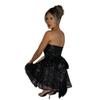 AIBEARTY Women's Sexy Glitter Off Shoulder Mini Dress Shiny Strapless Pleated A Line Dress for Party Club Black view 3