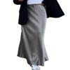 ebossy Women's Elegant Satin Silk Maxi Skirt Drawstring High Waisted A-line Cocktail Party Long Skirt (L, Grey)