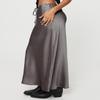 ebossy Women's Elegant Satin Silk Maxi Skirt Drawstring High Waisted A-line Cocktail Party Long Skirt (L, Grey) view 3