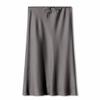 ebossy Women's Elegant Satin Silk Maxi Skirt Drawstring High Waisted A-line Cocktail Party Long Skirt (L, Grey) view 4