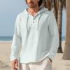 Mens Cotton Linen Hoodies Long Sleeve V Neck Button Down Hooded Shirt Sun Protection Lightweight Beach Shirt, Polo Shirt for Men T Shirts Mens Golf Shirts Hawaiian Shirt(Mint Green,3X-Large) view 2