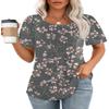 Blouses for Women Dressy Casual Summer Outfits Short Sleeve Tops Fashion Pleated Cute T Shirts Floral Dark Grey S view 1