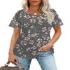 Blouses for Women Dressy Casual Summer Outfits Short Sleeve Tops Fashion Pleated Cute T Shirts Floral Dark Grey S view 2