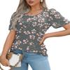 Blouses for Women Dressy Casual Summer Outfits Short Sleeve Tops Fashion Pleated Cute T Shirts Floral Dark Grey S view 3