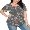 Blouses for Women Dressy Casual Summer Outfits Short Sleeve Tops Fashion Pleated Cute T Shirts Floral Dark Grey S view 4