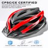 KINGBIKE Bike Helmet for Adult Men Women Youth Road Commute Mountain Cycling Helmets with USB Rechargeable Tail Light Replaceable Inner Pads and Visors Lightweight (BlackRed,L/XL(22.4-23.6in) view 2