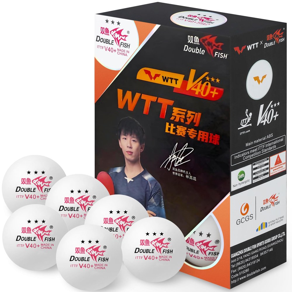 DOUBLE FISH Ping Pong Balls - White 3 Star WTT Smash Offical 40+ Table Tennis Balls - ITTF Approval Professional Ping Pong Ball - Liu Shiwen Endorsed Training & Competition Table Tennis Ball 6 Pack