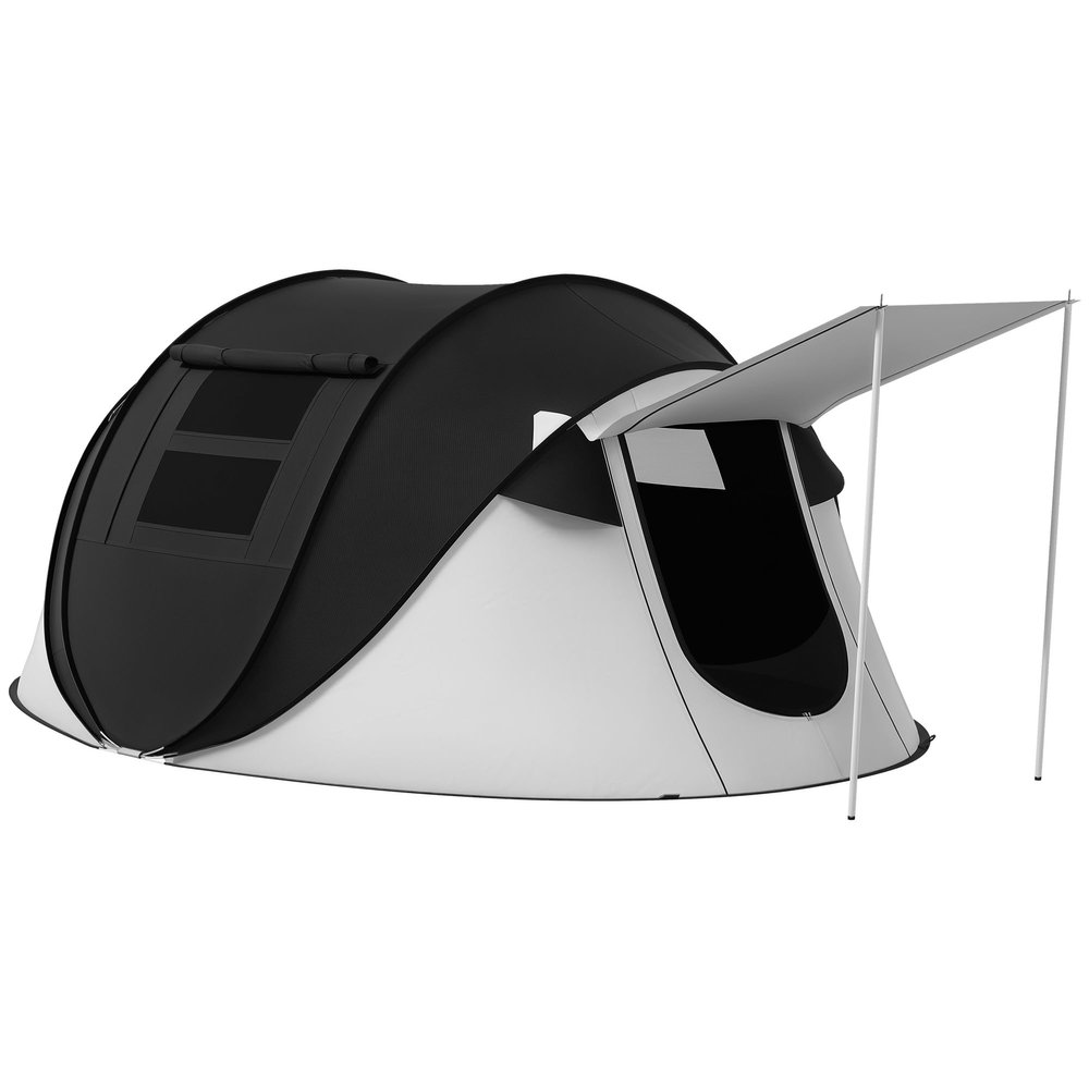 Outsunny Pop Up Tent, Instant Camping Tent with Porch and Carry Bag, 3000mm Waterproof, for 2-3 People, Black, (Poles Included)