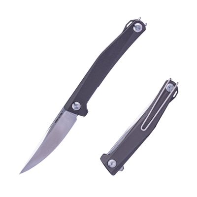 Real Steel Teres lightweight EDC Flipper Knife, 3.11'' Nitro-V Satin Hollow-Ground Blade,Aluminum Handle,Liner Lock Knife Gentleman's Knife with Pocket Clip,Hunting Camping Hiking Fishing Knife, Gifts for Men Dad (Grey/Satin)