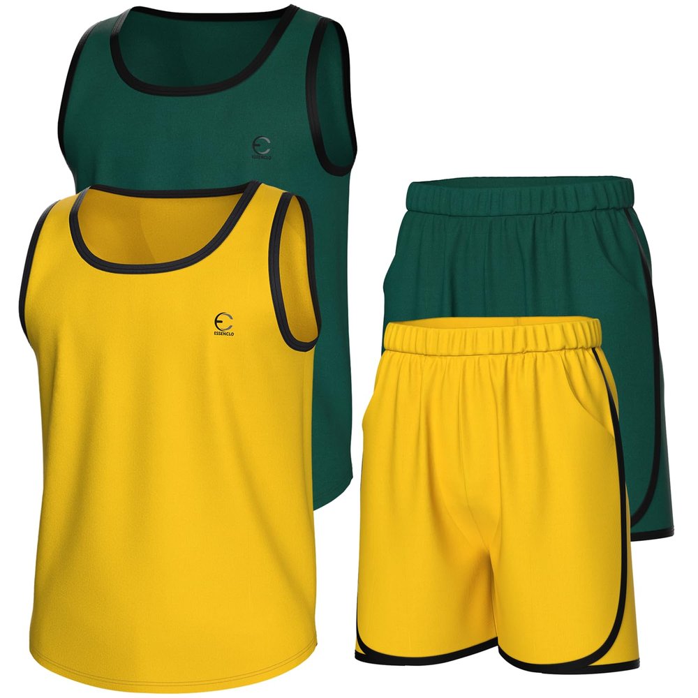 Essenclo Boys Clothing Sets, Athletic Crew Neck Sleeveless T-Shirt and Boys' Short Sets Outfits w/Pockets 4 Pcs - Size 3-16 - E2001 - Set-12-15-16