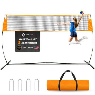 ORIENGEAR Volleyball Net for Backyard, Volleyball Net Outdoor, Freestanding Volleyball Practice Net, 12ft Three Level Adjustable, Heavy-Duty Oxford Cloth with Steel Base