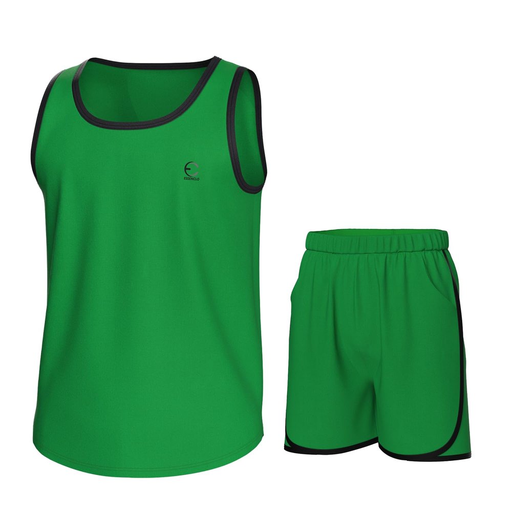 Essenclo Boys Clothing Sets, Boys Athletic Shorts & Sleeveless Shirts, Crew Neck Kids Tank Top Clothes Size 3-16 (2 Pcs Set) - E1001 - Kelly Green - 13-14