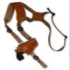 Barsony Saddle Tan Leather Cross Harness Shoulder Holster for COLT Night Cobra Left view 1