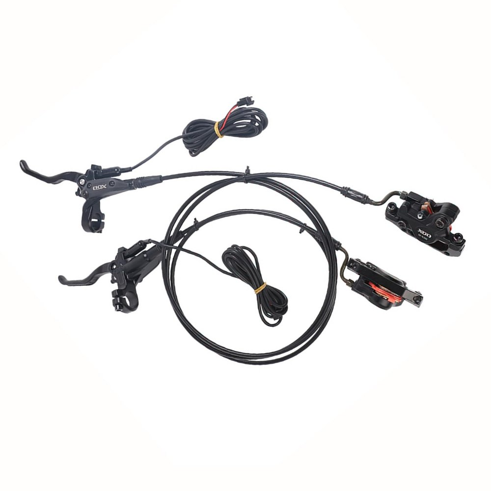MirOdo E-Bike Hydraulic Disc Brake Set 2-Pistons 2-PIN Power-Off Induction Brake Right Front 850mm Left Rear 1600mm Hydraulic Brake for E-Bike Scooter Folding Bike, Black