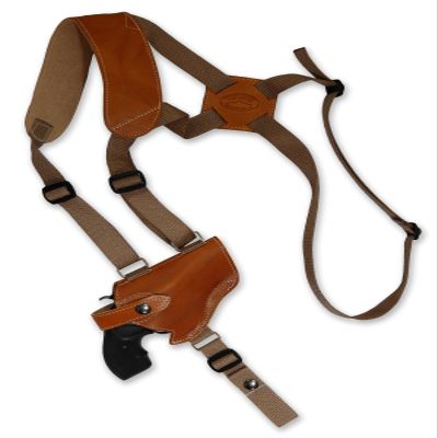 Barsony Saddle Tan Leather Cross Harness Shoulder Holster for Charter ARMS Off Duty Right