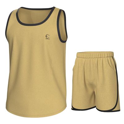 Essenclo Boys Clothing Sets, Boys Athletic Shorts & Sleeveless Shirts, Crew Neck Kids Tank Top Clothes Size 3-16 (2 Pcs Set) - E1001 - Khaki - 7-8