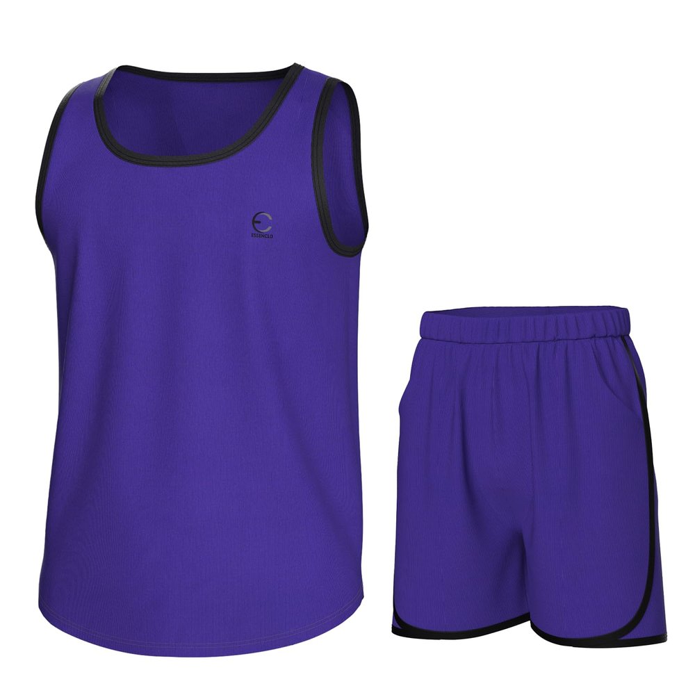 Essenclo Boys Clothing Sets, Boys Athletic Shorts & Sleeveless Shirts, Crew Neck Kids Tank Top Clothes Size 3-16 (2 Pcs Set) - E1001 - Purple - 11-12