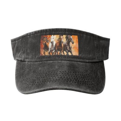SSIMOO Horses Running Art Print Denim Sun Visor Cap Versatile Unisex Design,for Outdoor Activities and Daily Wear, One Size-Large