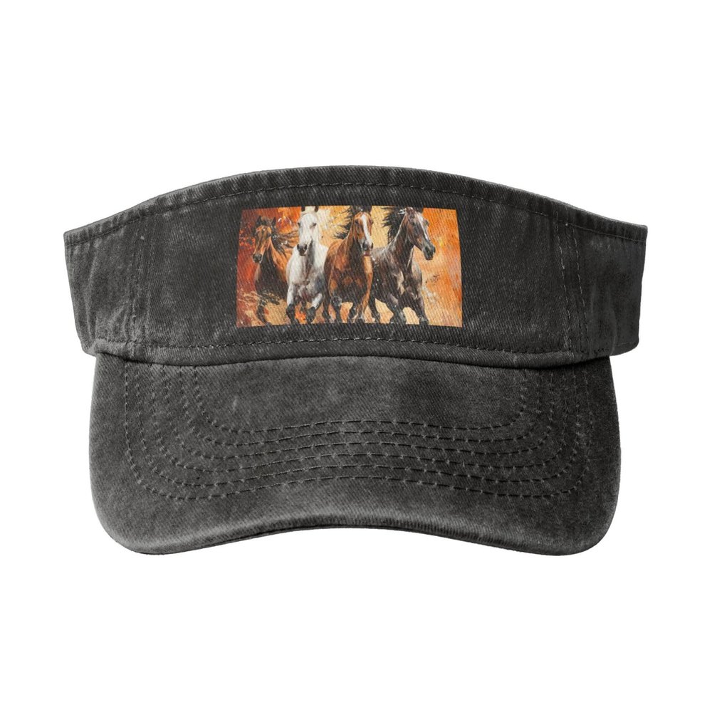 SSIMOO Horses Running Art Print Denim Sun Visor Cap Versatile Unisex Design,for Outdoor Activities and Daily Wear, One Size-Large