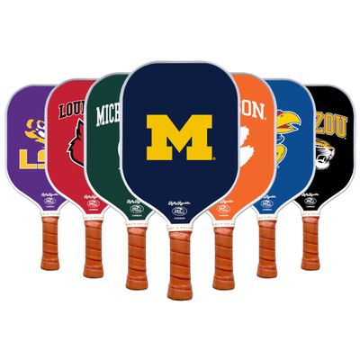 Rally Republic Officially Licensed Collegiate Pickleball Paddle - USA Pickleball Association Approved Racket - Lightweight Honeycomb Core, Carbon Fiber Exterior, Premium Leather Grip for Comfort