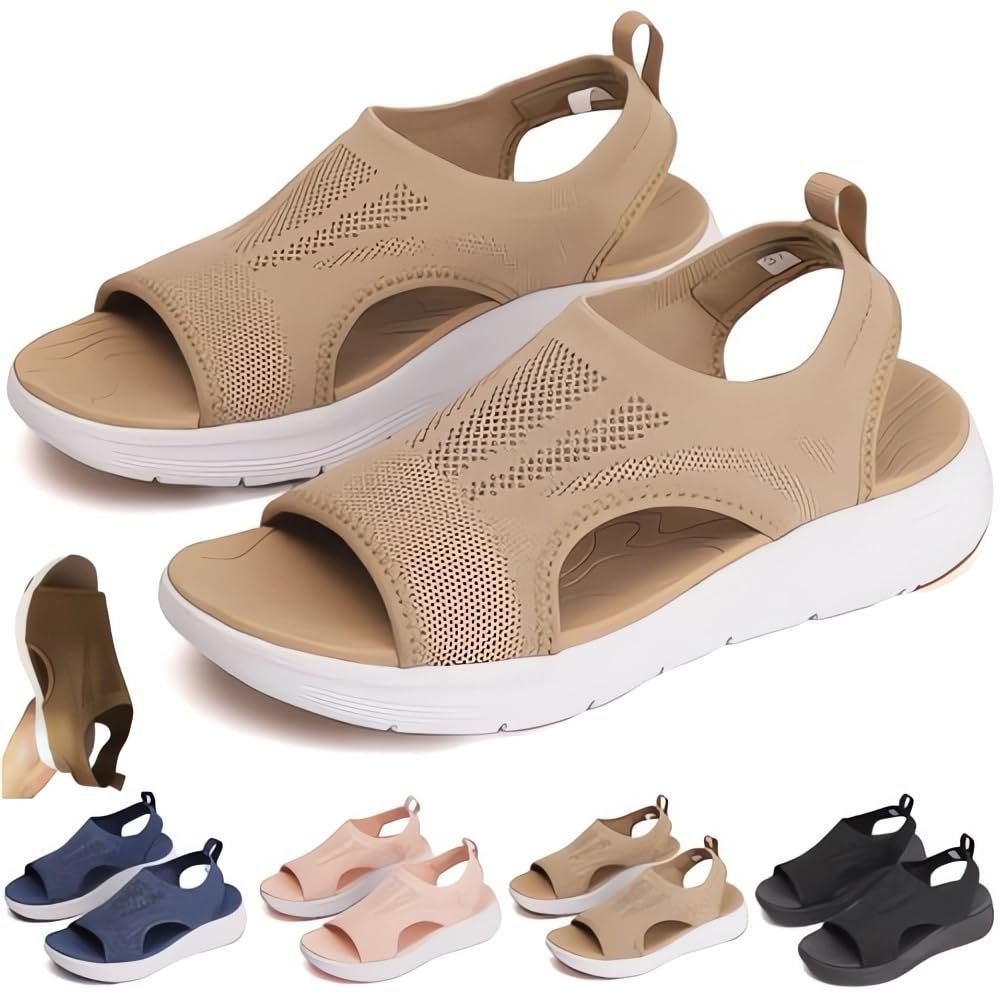 Women's Breathable Orthopedic Sandals - 2024 New Soft Shoes Go Walking Slip on Diabetic Foam Shoes, Arch Support Shoes Wide Width (Brown, Adult, Women, 8.5, Numeric, US Footwear Size System, Wide)