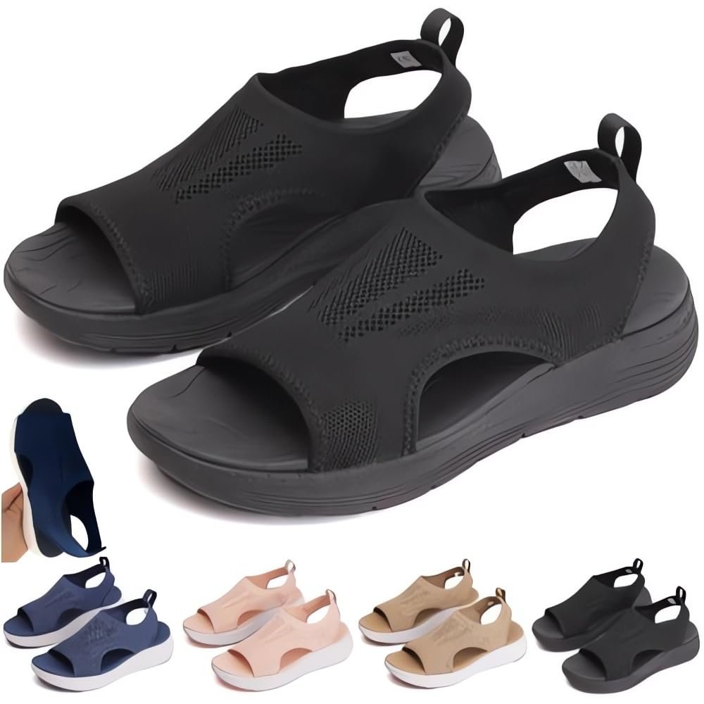 Women's Breathable Orthopedic Sandals - 2024 New Soft Shoes Go Walking Slip on Diabetic Foam Shoes, Arch Support Shoes Wide Width (Black, Adult, Women, 8, Numeric, US Footwear Size System, Wide)