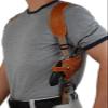 Barsony Saddle Tan Leather Cross Harness Shoulder Holster for COLT Python 3" Right view 2