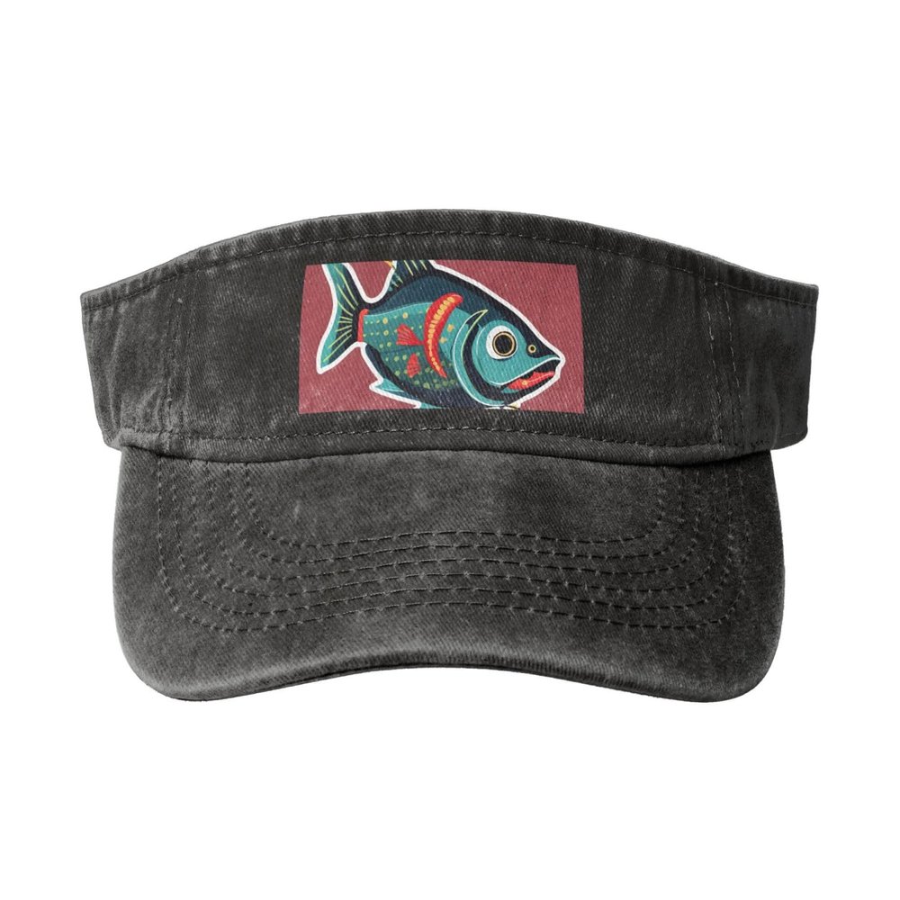Fish with A Lure Print Denim Sun Visor Cap Versatile Unisex Design,for Outdoor Activities and Daily Wear