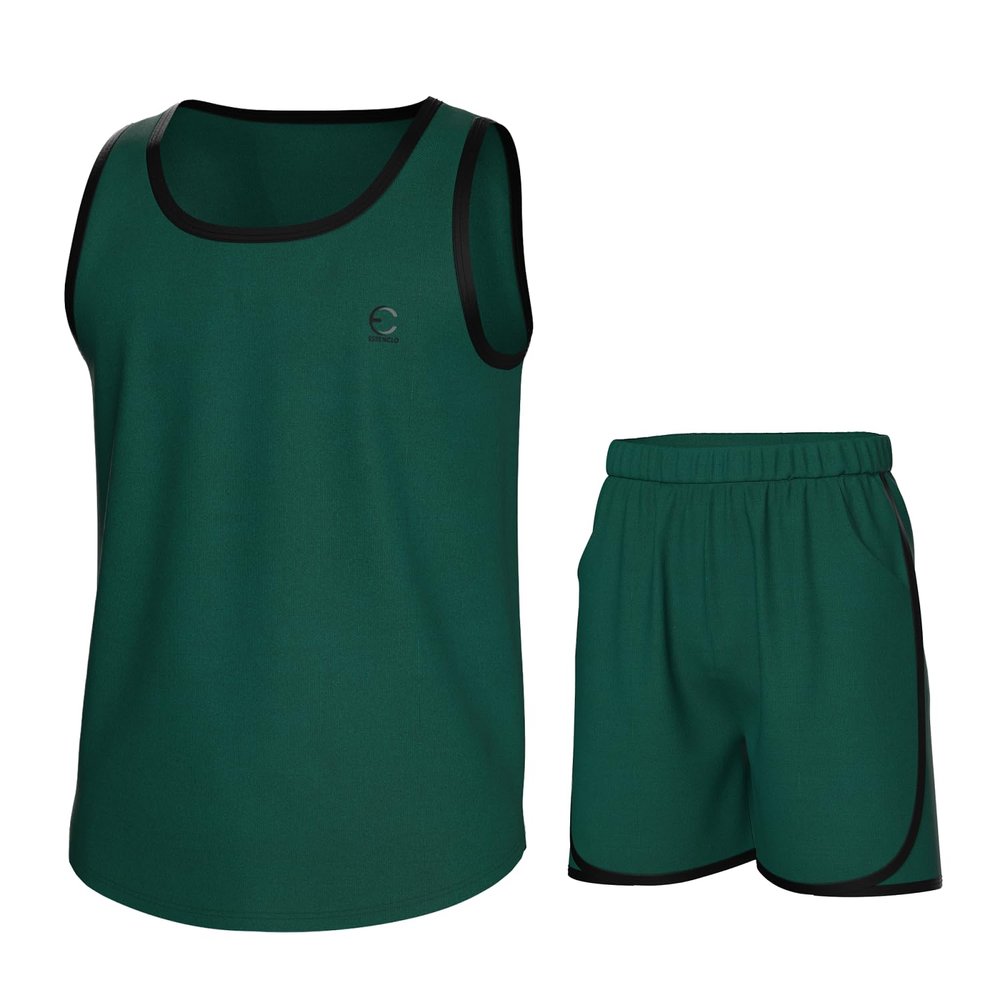 Essenclo Boys Clothing Sets, Boys Athletic Shorts & Sleeveless Shirts, Crew Neck Kids Tank Top Clothes Size 3-16 (2 Pcs Set) - E1001 - Evergreen - 15-16