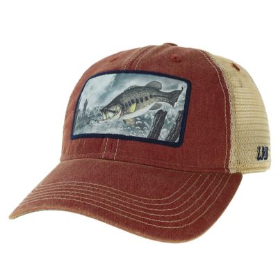 Large Mouth Bass Trucker Hat - Legacy Old Favorite Trucker (Cotton, Cardinal Red)