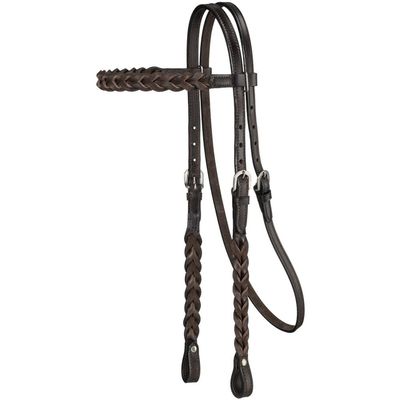 Tough 1 Royal King Braided Leather BB Headstall Dk Oil