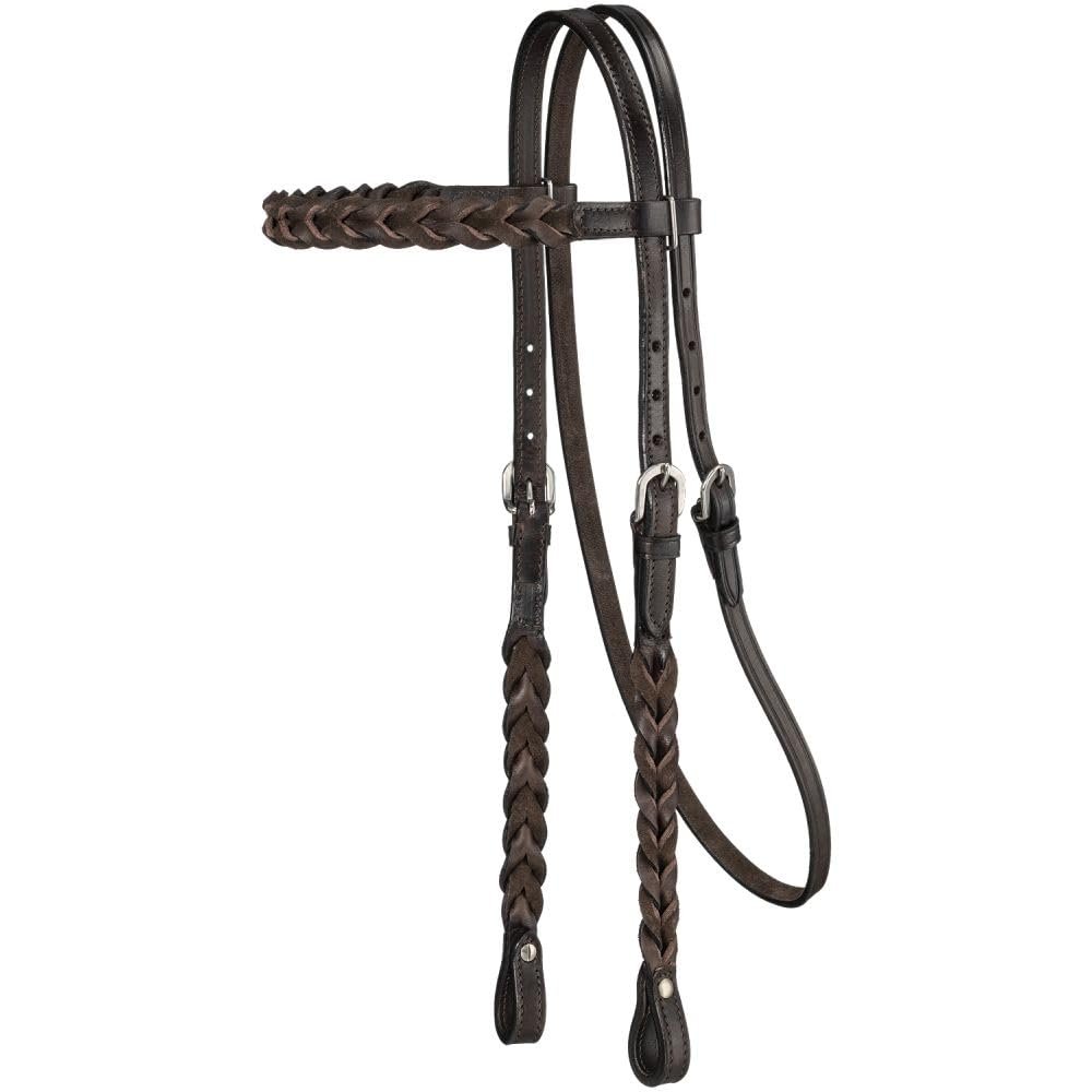 Tough 1 Royal King Braided Leather BB Headstall Dk Oil