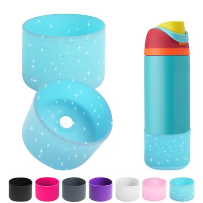 2PCS Silicone Water Bottle Boot for Owala 14/16oz 24oz 32oz 40oz,Anti-Slip Protective Sleeve Bottom Bumper Protector for FreeSip, Twist, and Flip Water Bottles (Clear Glitter Blue, 24oz)