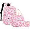 Mimfutu Cow Print School Backpack for Teen Girls, 3-in-1 Kids Backpack Bookbag Set School Bags with Lunch Box Pencil Case (Pink) view 1