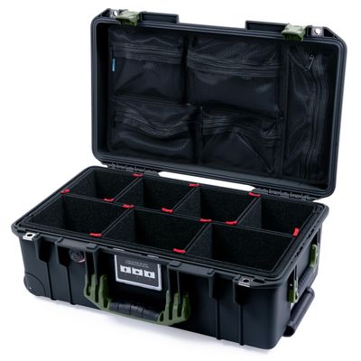 Black Pelican Air 1535 Carry-on Case - with TrekPak Divider System & Mesh Lid Organizer - OD Green Handles & Latches.