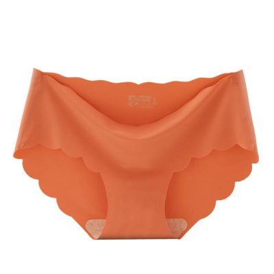 HEJIGOOD Women's Seamless Ice Silk Bikini Underwear Mid-Rise Stretchy Comfy Ladies Brief Female Full Coverage Traceless (Orange,Large)