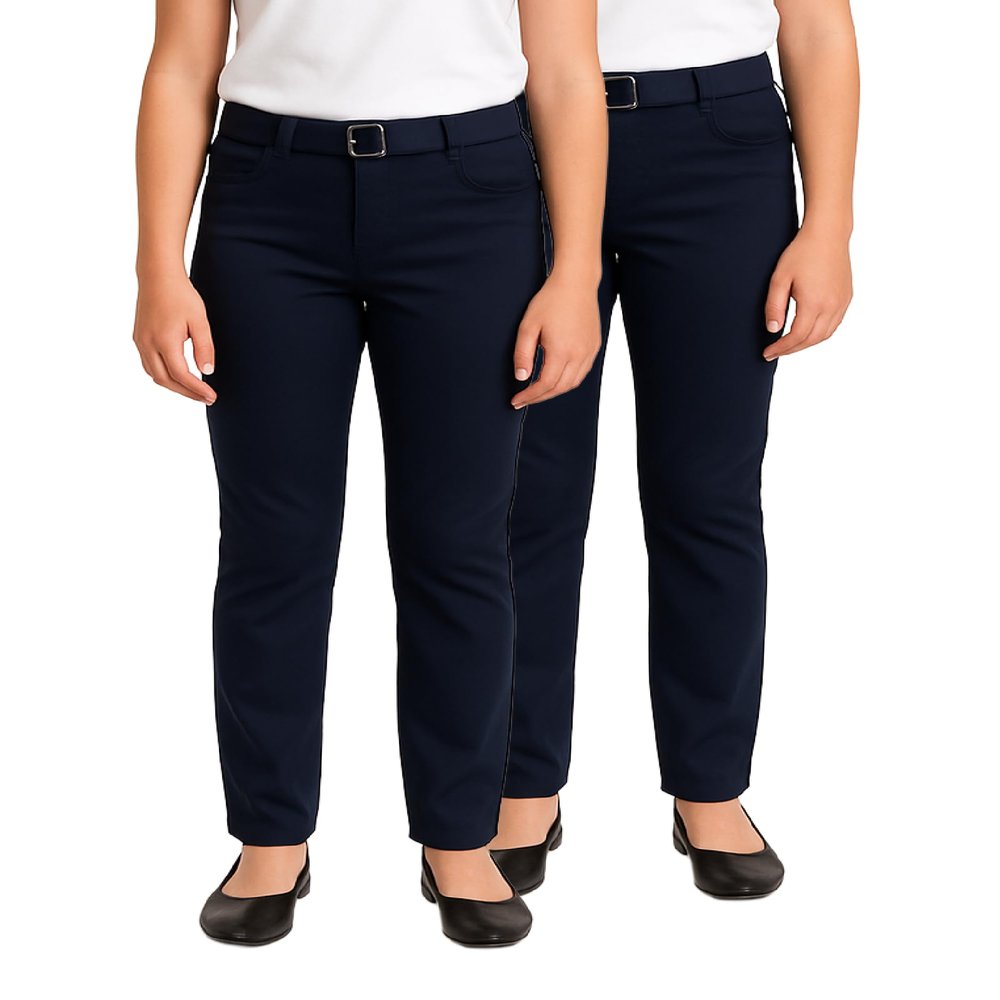 dELiA*s Girls School Uniform Pants - 2 Pack Stretch Twill Basic Khaki Pants Jeggings and Flare Uniform Pants for Girls (4-16), Size 12, Navy with Belt