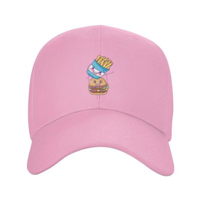 BASTU Fast Food Cute Burger and Fries Baseball Cap for Men Women Dad Hat Classic Adjustable Golf Hats Pink