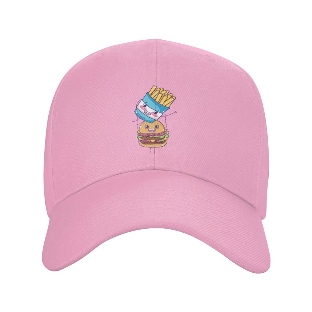 BASTU Fast Food Cute Burger and Fries Baseball Cap for Men Women Dad Hat Classic Adjustable Golf Hats Pink